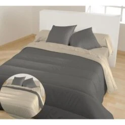 BLEU CALIN Couette Chaude Bicolore Graphite / Chamois 140x200 Cm
