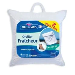 BLEU CALIN Lot De 2 Oreillers M-Caps Senteur Linge Frais - 100% Coton - 60 X 60 Cm