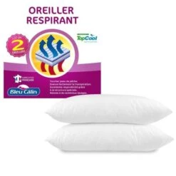 BLEU CALIN Lot De 2 Oreillers Respirant TOPCOOL 60x60cm Blanc -DODO Soldes Magasin bleu calin lot de 2 oreillers respirant topcool 60x60cm blanc 3153633412324 513541