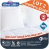BLEU CALIN Lot De 2 Oreillers Santé Anti-acariens 60x60 Cm Blanc