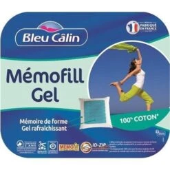 BLEU CALIN Oreiller A Mémoire De Forme Mémofill Avec Gel Rafraîchissant - 100% Coton Percale - 60 X 60 Cm -DODO Soldes Magasin bleu calin oreiller a memoire de forme memofill avec gel rafraichissant 100 coton percale 60 x 60 cm 3153633434364 513498