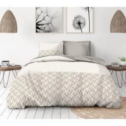 COUETTES ET CETERA Parure De Couette Art Déco - 1 Housse De Couette 220 X 240 Cm + 2 Taies 65 X 65 Cm - Gris Et Blanc