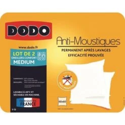 DODO Lot De 2 Oreillers ANTI-MOUSTIQUES 60x60cm -DODO Soldes Magasin dodo lot de 2 oreillers anti moustiques 60x60cm 3307417063411 427230