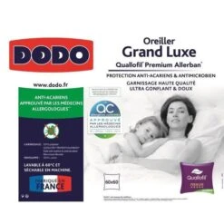 DODO Oreiller Grand Luxe Quallofil Allerban 60x60 Cm Blanc -DODO Soldes Magasin dodo oreiller grand luxe quallofil allerban 60x60 cm blanc 3307411101256 427285