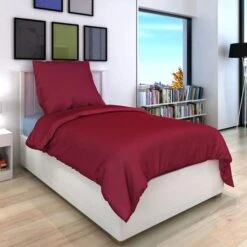 Ensemble De Housse De Couette Coton Bordeaux 155x200/80x80 Cm