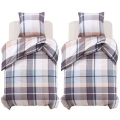 Jeu De Housse De Couette Carreaux Kaki 140x220/60x70 Cm