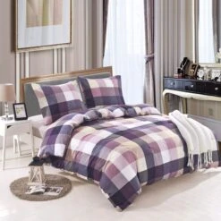 Jeu De Housse De Couette Carreaux Violet 200x220/60x70 Cm -DODO Soldes Magasin jeu de housse de couette carreaux violet 200x220 60x70 cm 8718475563457 1268926