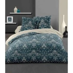LOVELY HOME Parure De Couette 140x200 Cm + 2 Taies D'oreiller 65x65 Cm - 100% Coton VIENNE - Bleu Nuit