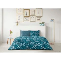 LOVELY HOME Parure De Couette 200x200 Cm + 2 Taies D'oreiller 65x65 Cm - 100% Coton MALMO - Bleu Paon