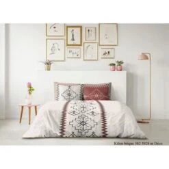 LOVELY HOME Parure De Couette 240x260 Cm + 2 Taies D'oreiller 65x65 Cm- 100% Coton KILIM- Brique