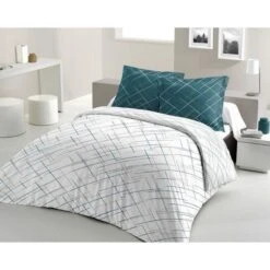 LOVELY HOME Parure De Couette Coton CRISSCROSS - Bleu Canard - 240x260 Cm