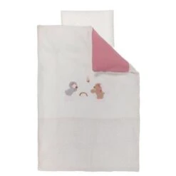 NATTOU Housse De Couette Sachet & Pauline - 100 X 140 Cm + Taie D'oreiller 40 X 60 Cm - 100% Polyester - Rose