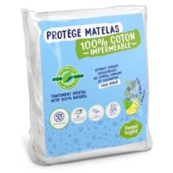 SWEET NIGHT Protege Matelas Imperméable Anti-acariens Traitement Végétal Greenfirst - 180 X 200 Cm - Blanc