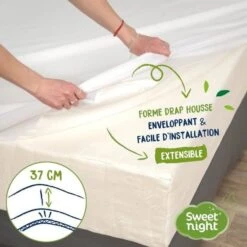 SWEET NIGHT Protege Matelas Imperméable Anti-acariens Traitement Végétal Greenfirst - 180 X 200 Cm - Blanc -DODO Soldes Magasin sweet night protege matelas impermeable anti acariens traitement vegetal greenfirst 180 x 200 cm blanc 3377720104729 759835