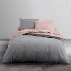 TODAY Louise Parure De Lit - Coton - 2 Personnes - 200 X 200 Cm - Bicolore Gris Et Rose