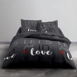 TODAY Parure De Lit Coton 2 Personnes - 200x200 Cm - Imprimé Gris Love