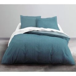 TODAY Parure De Lit Jap & Scandi - 1 Housse De Couette 220 X 240 Cm + 2 Taies D'Oreiller 63 X 63 Cm - 100% Coton 57 Fils - Bleu