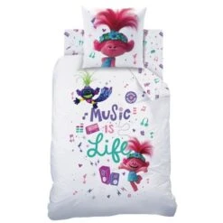 TROLLS Housse De Couette + Taie - 140 X 200 Cm - Music