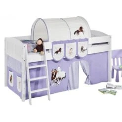 Tunnel Cheveaux Parme Lit Surélevé Blanc Laqué