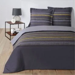 VISION Parure De Couette Gaspard 100% Coton - 220 X 240 Cm - Gris Anthracite
