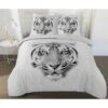 VISION Parure Housse De Couette Flanelle Tigre 100% Coton - 140x200 Cm - Gris